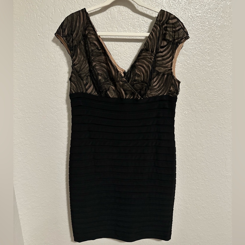 Adrianna Papell Black Ruffle Knee Length Dress